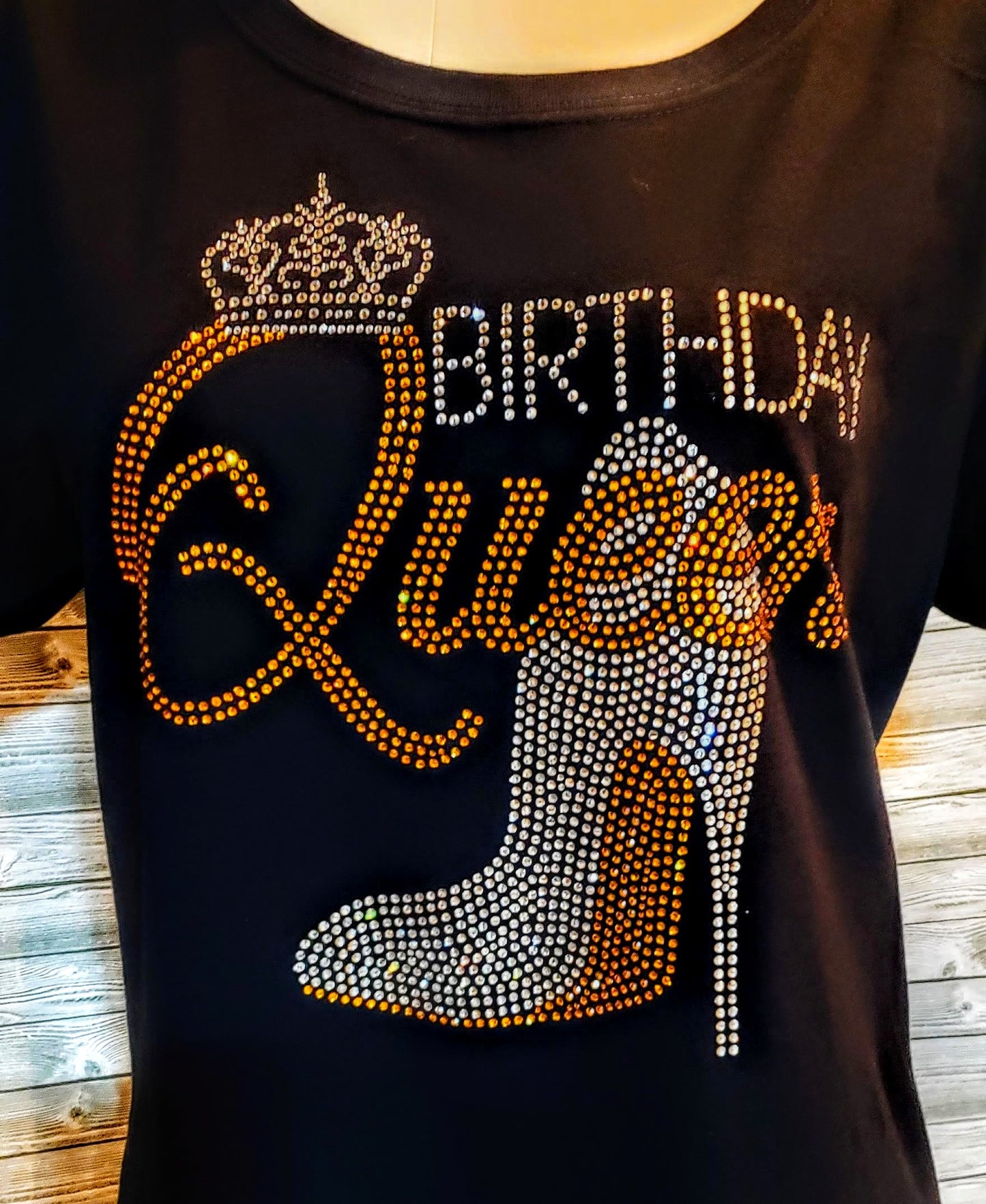 BIRTHDAY QUEEN GOLD BOTTOM RHINESTONE BLING SHIRT