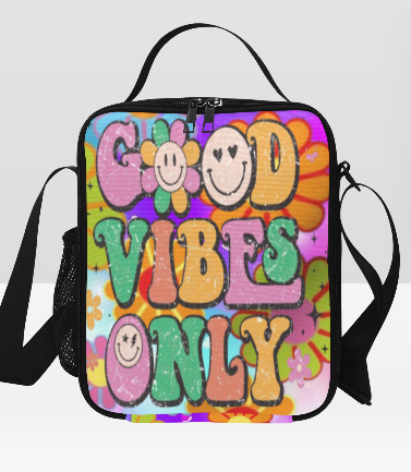 Custom GOOD VIBES ONLY Personalized Retro Lunch Box | crossbody Lunchbox  | Custom lunch box | Kids Birthday Gift | Back to School| Self Love | Retro bag