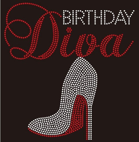 BIRTHDAY DIVA RED BOTTOM RHINSTONE BLING SHIRT