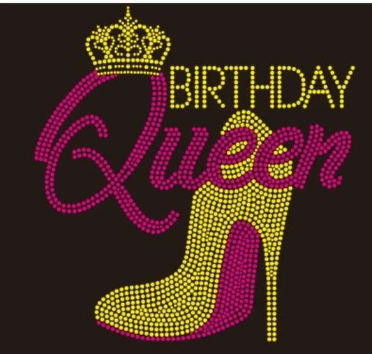 BIRTHDAY QUEEN PINK & YELLOW RHINESTONE BLING SHIRT