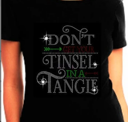 TINSEL IN A TANGLE  | CHRISTMAS SHIRT |  RHINESTONE BLING SHIRT | HOLIDAY BLING | UGLY SWATER | Elf