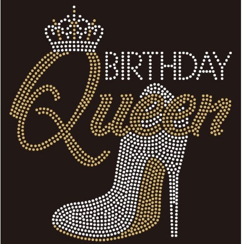 BIRTHDAY QUEEN GOLD BOTTOM RHINESTONE BLING SHIRT