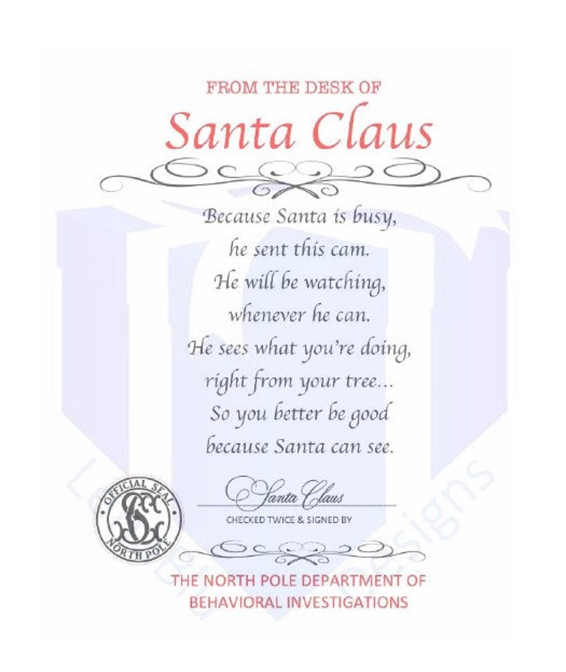 PERSONALIZED SANTA OR ELF CAM with Letter | Letter from Santa | ELf accessory | Kids Ornament